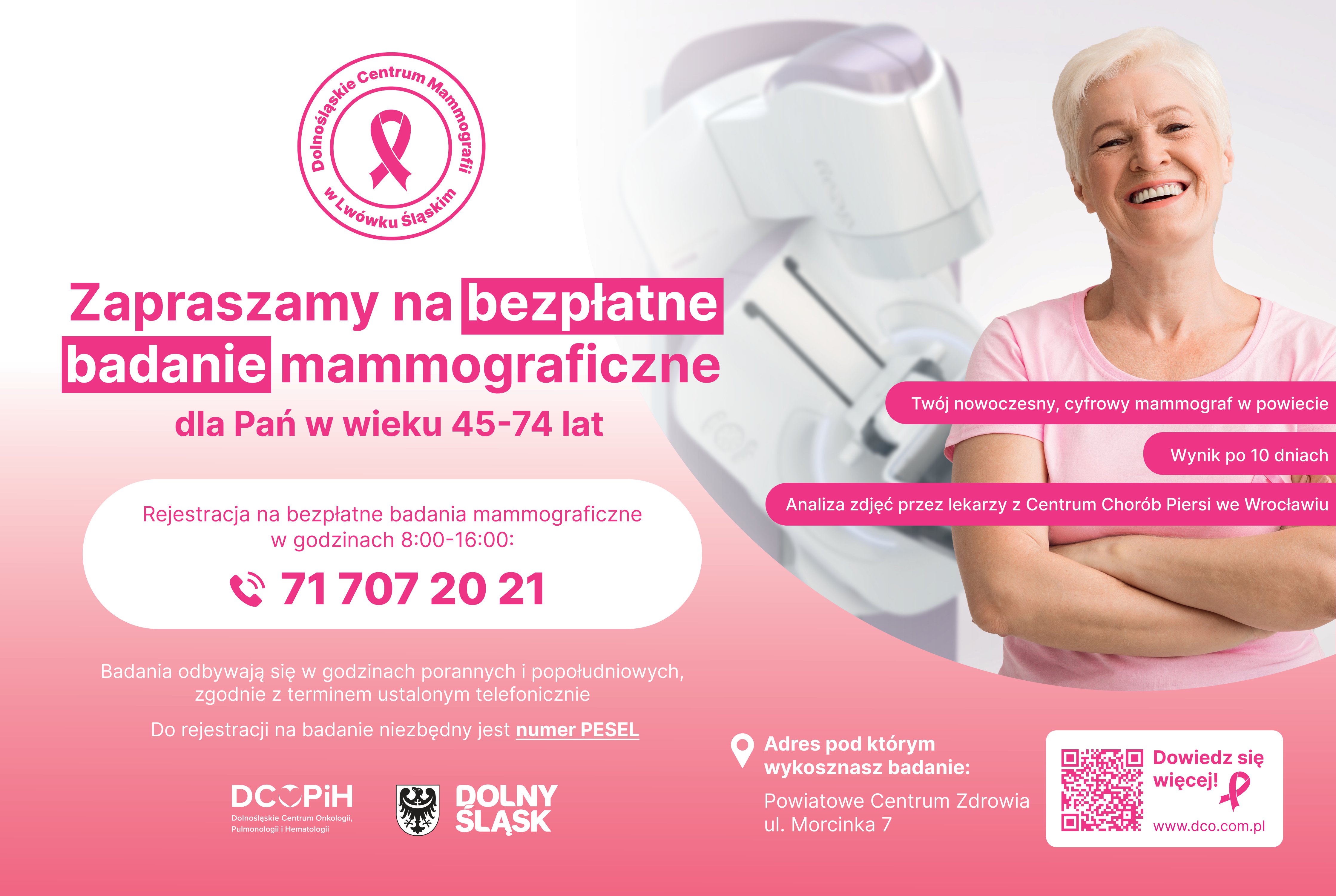 Mammografia w Przychodni przy ul. Morcinka 7, rejestracja pod nr tel. 71 707 20 21